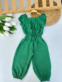 Resim Kız Çocuk Yeşil Beli Lastikli Tulum 