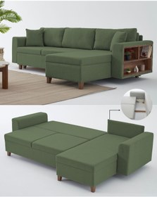 Resim Velura Home & Living Rengar Köşe Takımı & Yataklı Bazalı Keten Kumaş Köşe Koltuk Takımı - Yeşil V127 