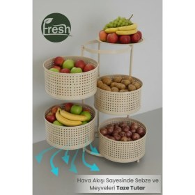 Resim Orvila 4 Katlı Tekerlekli Tepsili Metal Sebzelik Açılır Patates Soğan Meyvelik Sepeti Raf 