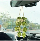 Resim Cloud011 El Yapımı Kroşe Yeşil Yaprak Aynası Aksesuarı - Boho Chic Tasarım 