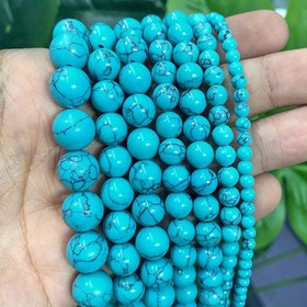 Resim 4/6/8/10/12/14mm Göl Mavisi Turkuaz Doğal Taş DIY Bileklik Kolye Yapımı İçin 15" İplikli Yuvarlak Boncuklar 