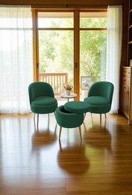 Resim Zinnet Design Bella Oturma Takımı–İkili Koltuk, İki Adet Berjer ve Bir Adet Sandıklı Puf, Ofis & Salon Kullanımı 