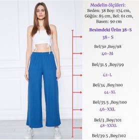 Resim Kadın Mavi Pantolon Büyük Beden Bel Lastikli Bol Paça Börülce Kumaş Pantolon Mavi 