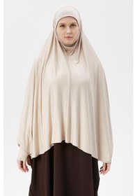 Resim Altobeh Kollu Sufle Çarşaf Üstü Peçeli Pratik Tesettür Hijab - Nikaplı Namaz Örtüsü Koyu Krem 