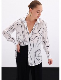 Resim Sateen Yırtmaç Detaylı Gömlek - Ekru-136103 Ekru 
