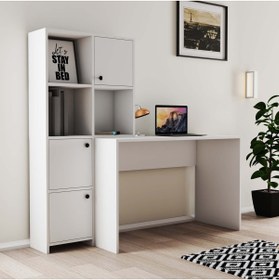 Resim Mezza 1990 Silence Kitaplıklı Çalışma Masası Takımı Beyaz 