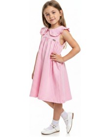 Resim Toontoy Kids Toontoy Kız Çocuk Regular Fit Bebe Yaka Düğmeli Kısa Kollu Elbise 25049 Pembe 