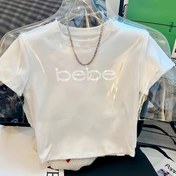 Resim Kadınların Y2K ilhamlı "BeBe" Harf Baskılı Kırpma Üstü T-Shirt - Yumuşak, Şık ve Rahat Siyah Tişört ile Parlayan Detaylar 