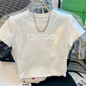 Resim Kadınların Y2K ilhamlı "BeBe" Harf Baskılı Kırpma Üstü T-Shirt - Yumuşak, Şık ve Rahat Siyah Tişört ile Parlayan Detaylar 