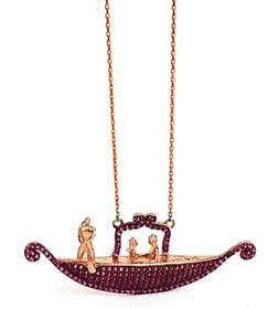 Resim OSESHOP Pembe zirkon taşlı tasarım aşk gondolu gümüş rose kolye 