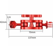 Resim Yükseltme Kırmızı B-yükseltilmiş Mafsallı Sihirli Kol Çift 1/4 "bilyalı Kafa Adaptörü Yengeç Kelepçesi 3/8" Montaj Işık Alanı Monitörlü Kamera Stand Braketi 