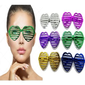 Resim Lize Ekstra Parlak Kalp Panjur Parti Gözlüğü 6 Renk 6 Adet 