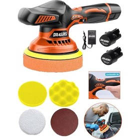 Resim Dragro Alman DRG-598POL Vf Orbital Devirli Kömürsüz Akülü Polisaj Cila Makinesi Turuncu 