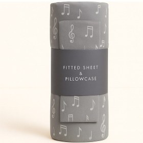 Resim Tek Kişilik Nota Desen Lastikli Çarşaf Ve Yastık Kılıfı 120 X 200 Antrasit 