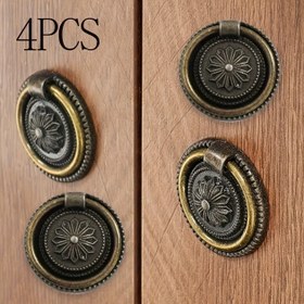 Resim 4 Adet Antika Çiçekli Çekmece Kulpları - Koyu Bronz Kaplama Tek Delikli Dolap Tutacakları ile Komodinler, Gece Sehpaları, Mutfak Dolapları için - Vintage Donanım Kulplar ve Düğmeler 