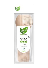 Resim Roll-up Doğaya Dönüş Ekolojik Doğal %100 Ahşap Kaşık - Kalınlık : 1.8 Mm - 16 Cm. - 8'li 5 Paket Ahşap 
