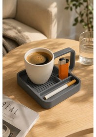 Resim Kahve Sunum Tepsisi Çok Bölmeli Masa Üstü Organizer Kupa Fincan Standı Pla 12.5x11x7 Cm Gri 