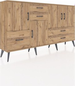Resim Arges Konsol 4 Raflı 5 Çekmeceli 4 Kapaklı 176x30x99 Çam-çam Atlas Çam - Atlas Çam 