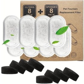 Resim Gaojunshop01 Kedi Çeşmesi Filtresi 8 Yedek Filtre Ve 8 Sünger Seti Paslanmaz Çelik Köpek Su Çeşmesi 