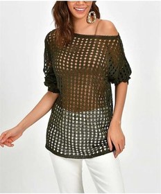 Resim Aqe Fashion Kadın File Triko Haki Bluz-Haki 