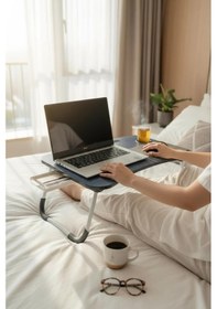 Resim Çekmeceli Katlanır Laptop Sehpası, Tablet Sehpası, Çalışma Masası Gri 