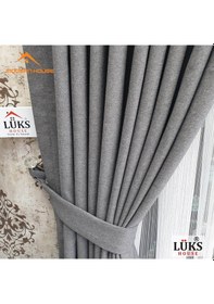 Resim Lüks Gri Blackout Keten Karartma Pilesiz Fon Perde Gri 