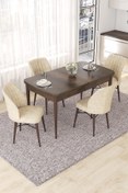 Resim Canisa Nef Serisi 70x114 Açılabilir Mdf Barok Ahşap Desen Masa Takımı Ve 4 Krem Sandalye 
