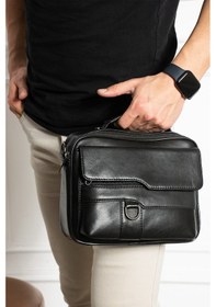 Resim Nahitatyana Hakiki Deri Erkek El Ve Omuz Çantası Siyah 