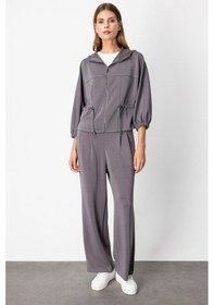 Resim On Kadın Pile Detaylı Bol Paça Eşofman Altı 64703 Antrasit Antrasit 