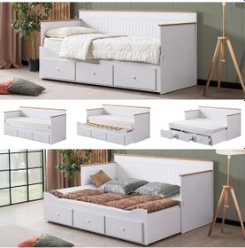 Resim Yavrulu Karyola, Marmaris Divan Karyola Çekmeceli Açılır Çift Kişilik Karyola + Soft Yatak Tek Ebat 