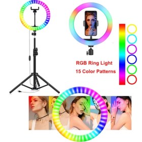 Resim Genel Markalar Rgb Renkli Işıklı Tripod Ring Light Ledli Youtuber Kuaför Selfie Işığı Işık Ayaklı Tripot 