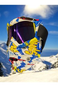 Resim SARİSSA BİSİKLET Tex 710 Jet Maske Bisiklet Motosiklet Kayak Çok Amaçlı Maske Mor Cam Aynalı Gözlük Sarı Mavi 