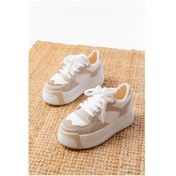 Resim Sp-190 Bej Garni Bağcıklı Fileli Yüksek Taban Günlük Spor Ayakkabı Bej 