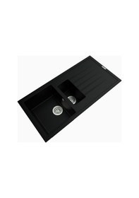 Resim Polex Cristalüx Granit Evye P-01 Siyah 1.5 Gözlü Tezgah Altı Ve Tezgah Üstü Mutfak Evyesi 99x49.5 CM 