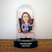 Resim Mor Elbiseli Kadın Öğretmen Karikatürlü Fanus Biblo 