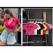 Resim aysmir Polo Yaka Fermuarlı Siyah Crop 