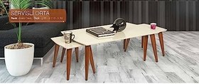 Resim Orta Sehpa 18268 OSM SERVİSLİ Model Sehpa Parlak Ceviz Krem Kayın ayak El yapım 