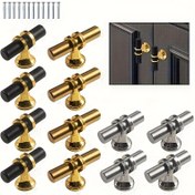 Resim 12 adet T-şekilli dolap kolları, beş altın mutfak kapı kulpları, altın dolap kulpları, altın gümüş siyah gümüşi mini kulplar, vida boyutu uzunluğu 2.49 cm'dir 