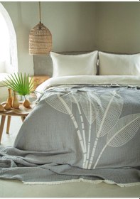 Resim Çift Kişilik June Gri Müslin Yatak Örtülü Nevresimli Pike Takımı Gri 