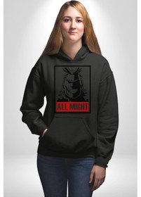 Resim All Might Lahramanlık Akademim Anime Kadın Erkek Siyah Kapüşonlu Sweatshirt Hoodie Siyah 