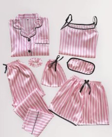 Resim 7'li Kombinasyon Genç Kızlar İpek Pijama Takımı 210699303 Pembe 