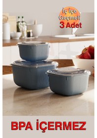 Resim İç İçe Geçmeli Snaplid Kare Saklama Kabı 600 - 1100 - 1800 Ml Üçlü Set Mavi 