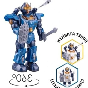 Resim Interaktif Müzikli Robot - Işıklı ve Dans Eden Roket Atan Robot (Mavi) 