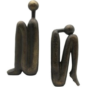 Resim Abstract Bookends Set of 2, Modern Figurines for Shelf or Desk Decor, Abstract Bookends, Modern Bookshelf Decor, Polyester Bookend Set - Object-17 