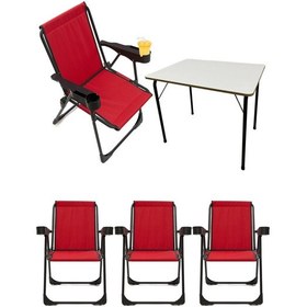 Resim Silva 4 Adet Kamp Sandalyesi Bardaklıklı Lüks Kırmızı + MDF Masa Kırmızı 