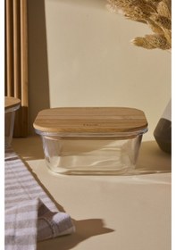 Resim Locky Bamboo 4'lü Kare Cam Saklama Kabı Seti Kahverengı Bambu 
