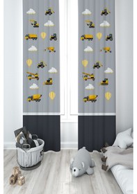 Resim Mekta Home Bebek Ve Çocuk Odası İş Makinalı Sesekli Yol Desenli 2 Kanat Fon Perde 