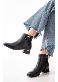 Resim Rm-504 Siyah Toka Aksesuarlı Topuklu Fermuarlı Günlük Kadın Bot 