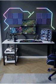 Resim reflekta Raflı Oyuncu Masası 60x160 cm. Gaming Masa Demonte 