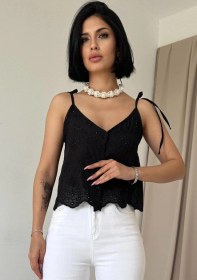 Resim Sidelya Concept Siyah Bağcıklı Brode Bluz Siyah 